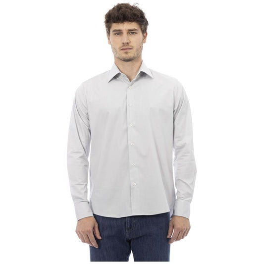 Baldinini Trend Gray Cotton Men Shirt Baldinini Trend Light Gray
