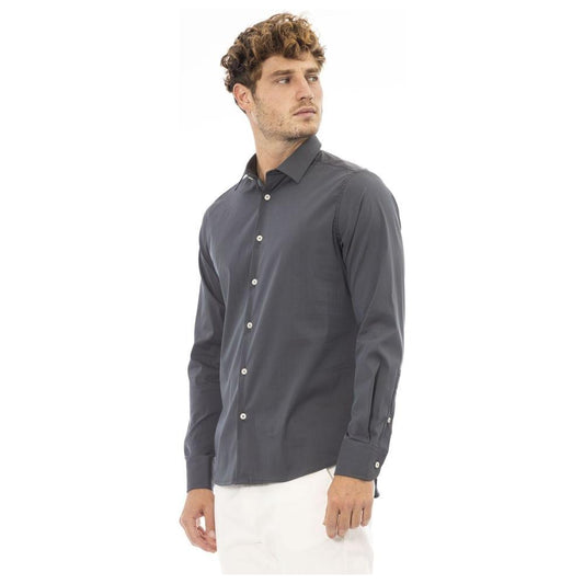 Baldinini Trend Gray Cotton Men Shirt Baldinini Trend Dim Gray