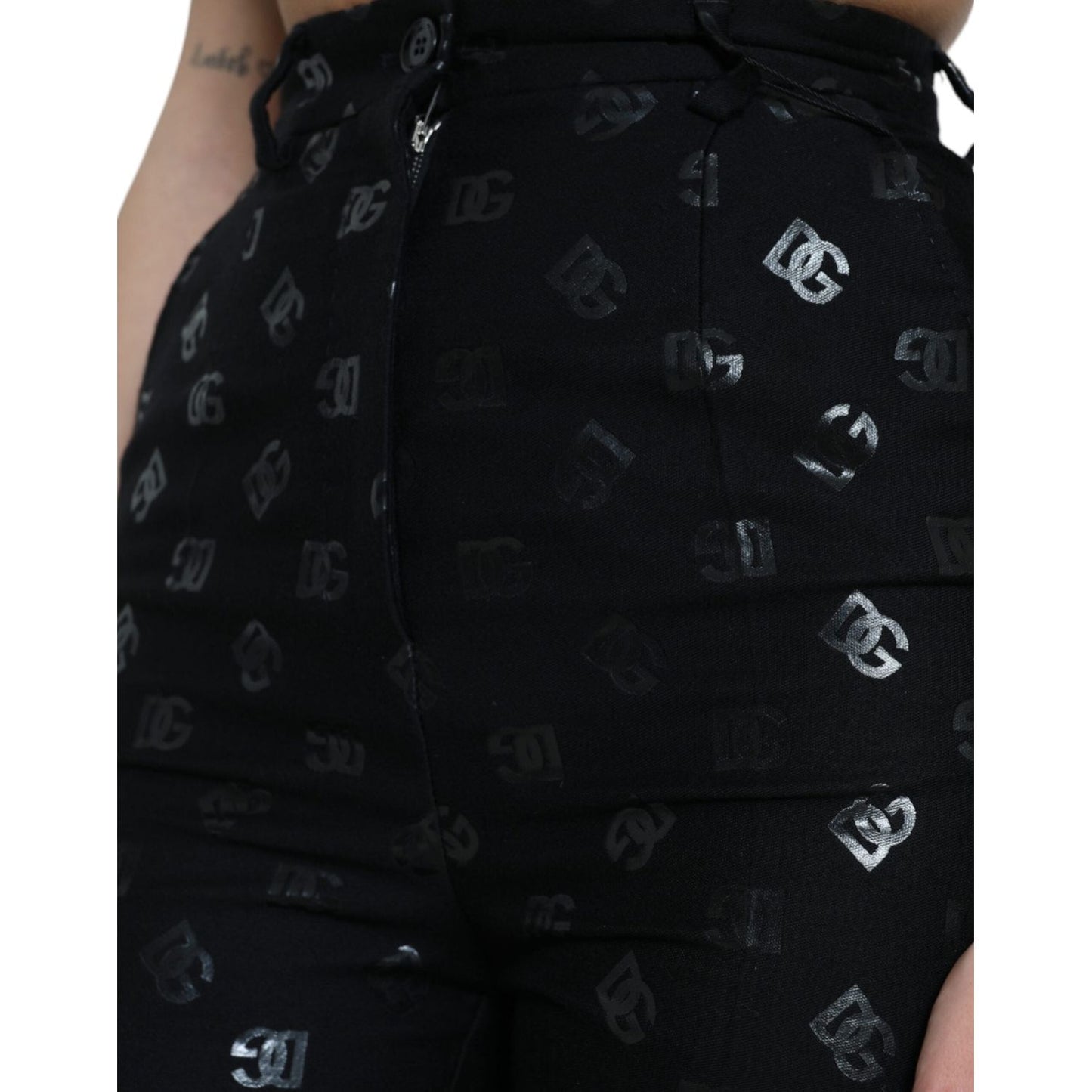 Dolce & Gabbana Black Wool DG Logo High Waist Straight Pants