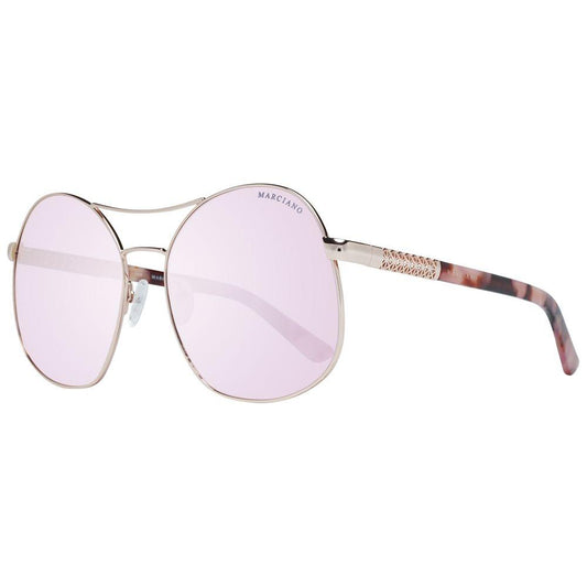 Marciano by Guess rose gold oval sunglasses for women with mirrored lenses and metal frame, 100% UVA & UVB protection.