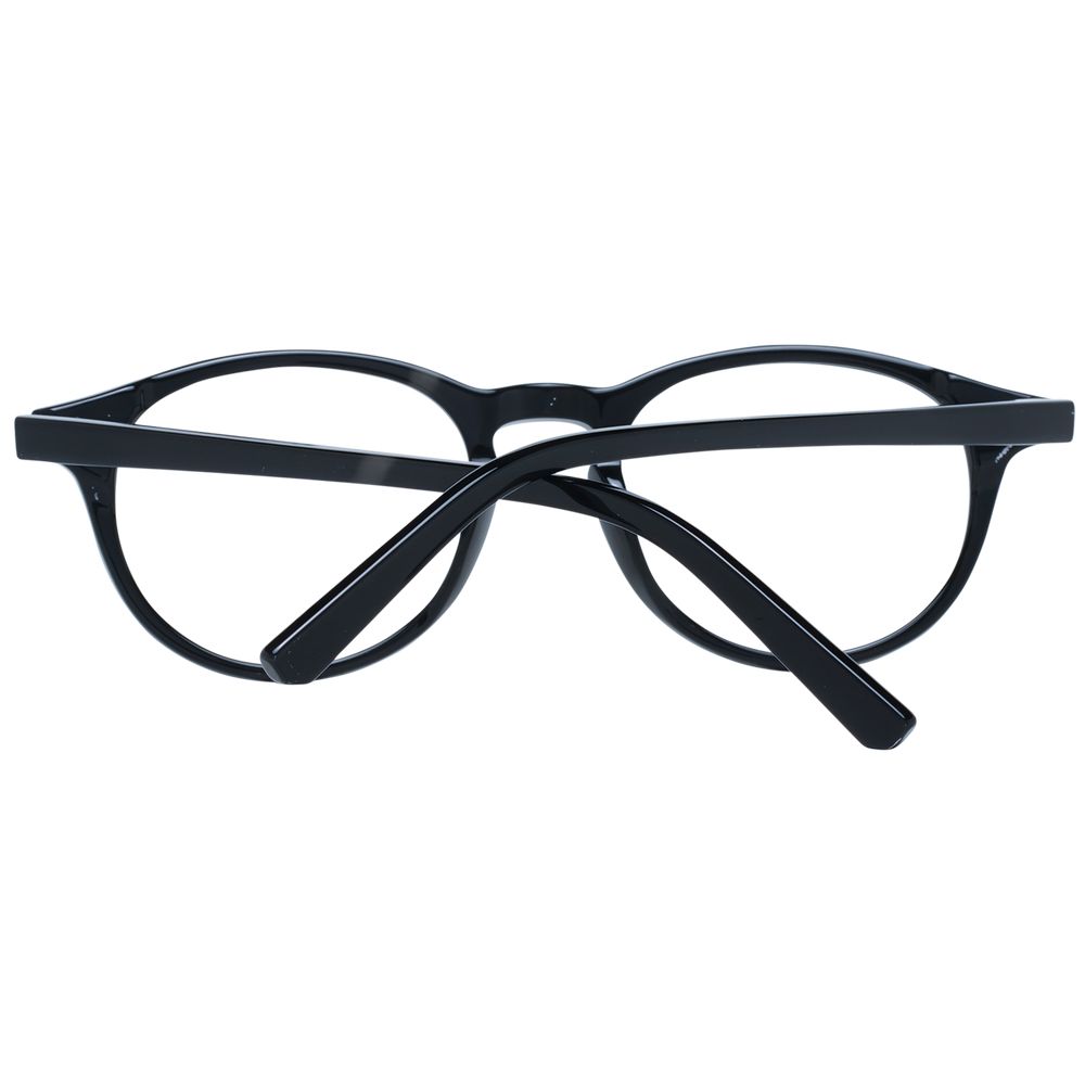 Bally Black Unisex Glasses Frame in full-rim black plastic, round style with demo lenses, size 49-19-145, including branded case.