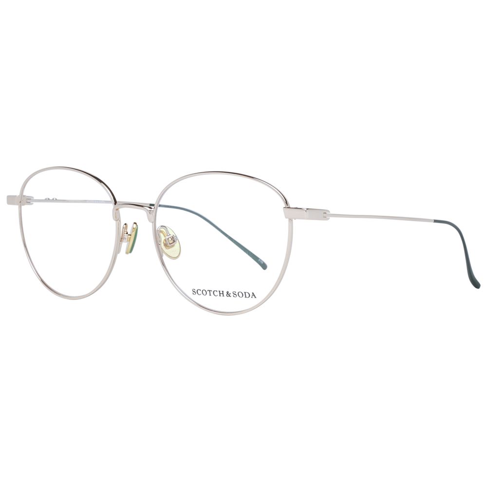 Round full-rim Scotch & Soda Gold Women Glasses Frame in metal, featuring gold color and demo lenses, with branded case included.