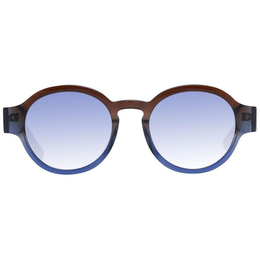 Scotch & Soda round brown acetate sunglasses with multicolor gradient lenses, full-rim design, offering 100% UVA & UVB protection.