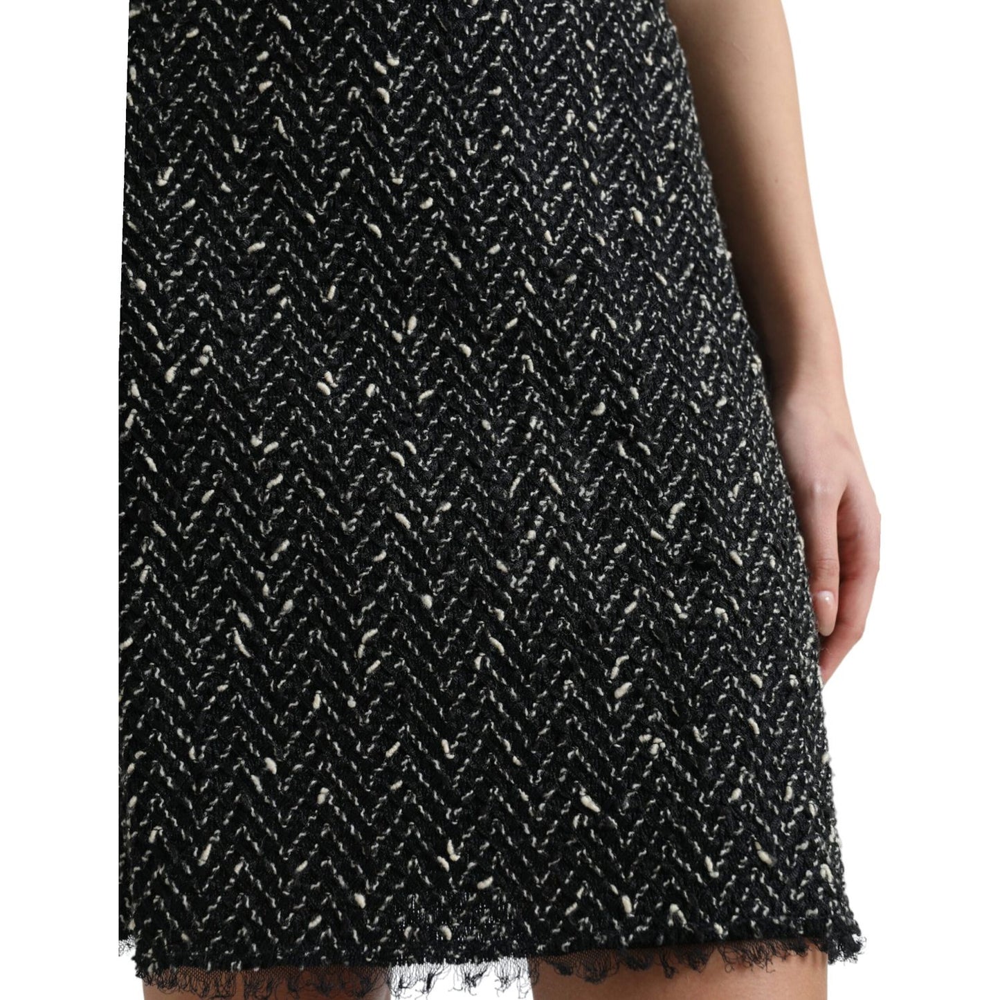 Dolce & Gabbana Black Wool Knit Tweed High Waist Mini Skirt SKI1948-40