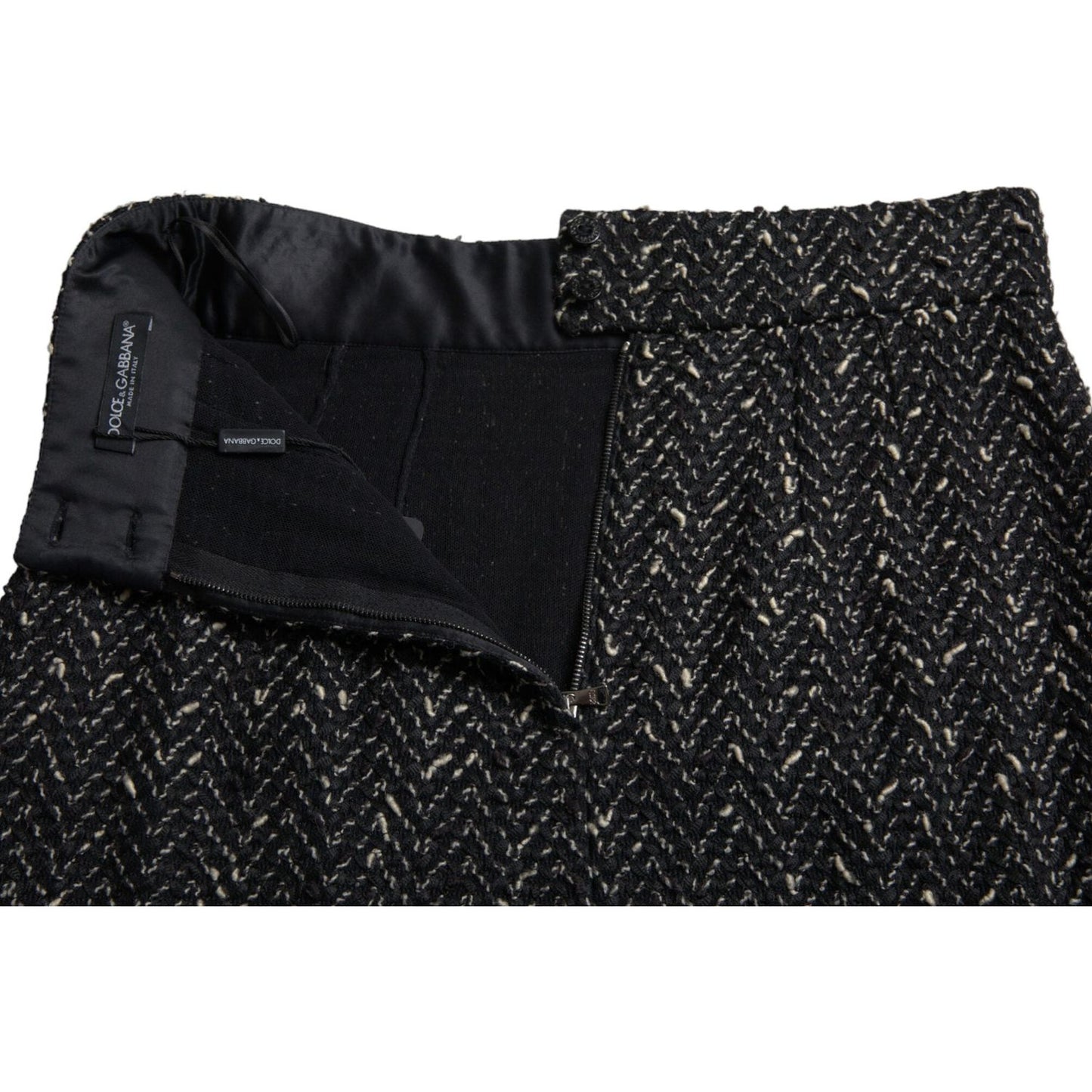 Dolce & Gabbana Black Wool Knit Tweed High Waist Mini Skirt SKI1948-40