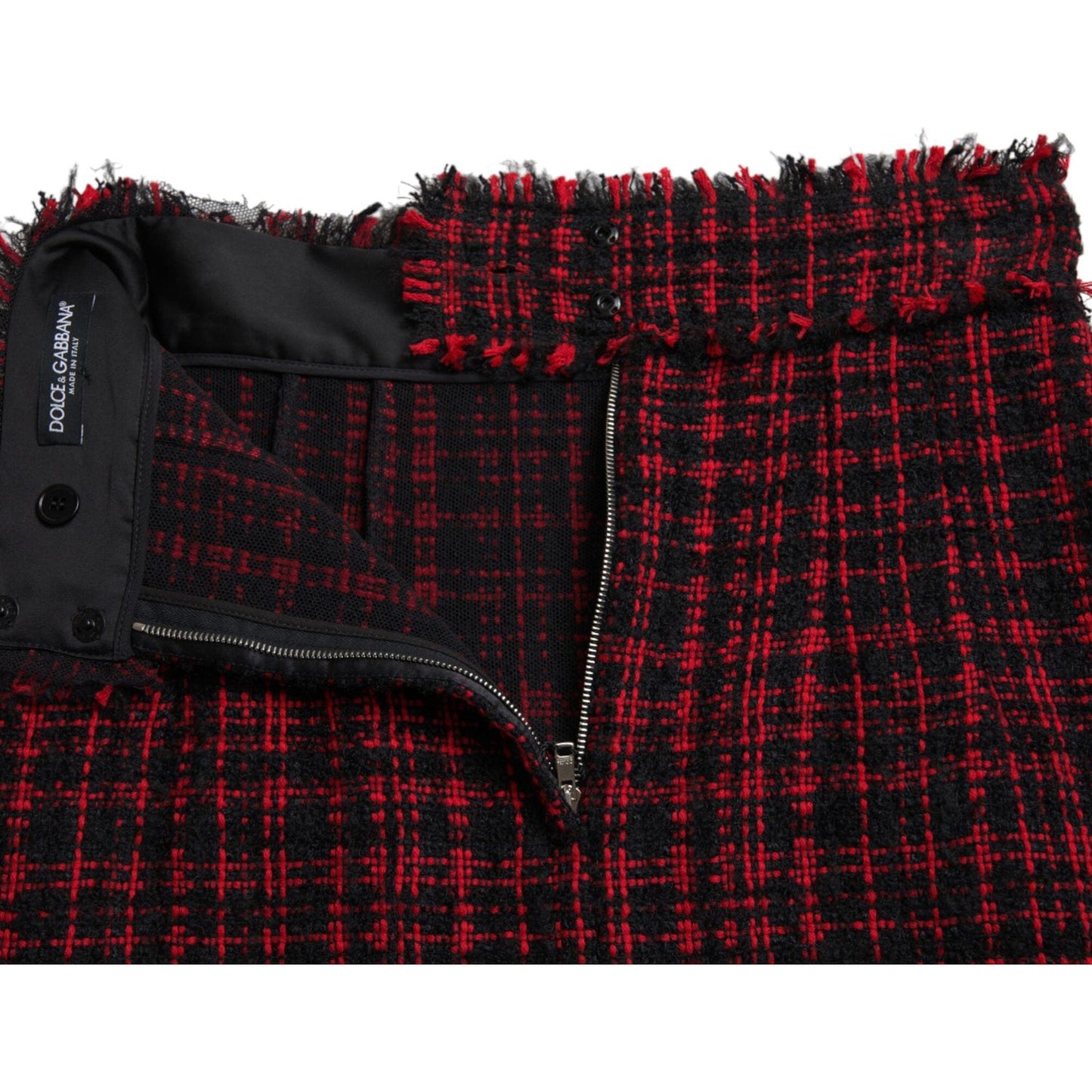 Dolce & Gabbana Black Red Cotton High Waist Tartan Tweed Mini Skirt