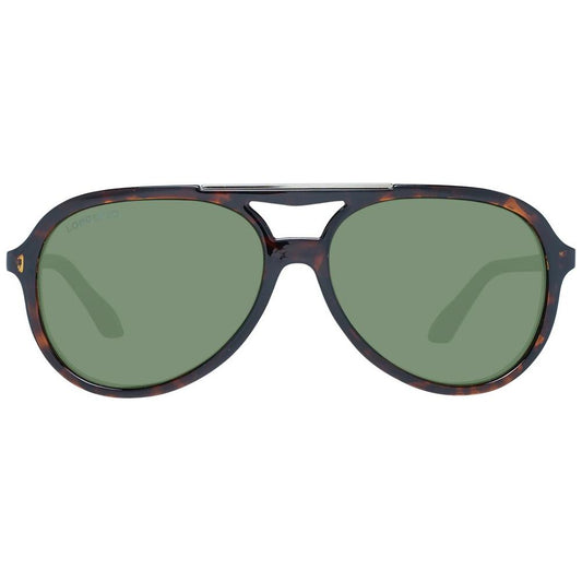 Longines brown aviator sunglasses for men with green lenses, full-rim plastic frame, 100% UVA & UVB protection, model size 59-14-135.