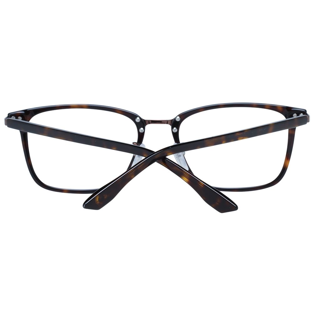 BMW Brown Men Glasses Frame in full-rim plastic with rectangle style, lens width 55mm, frame width 145mm, and temples length 145mm.