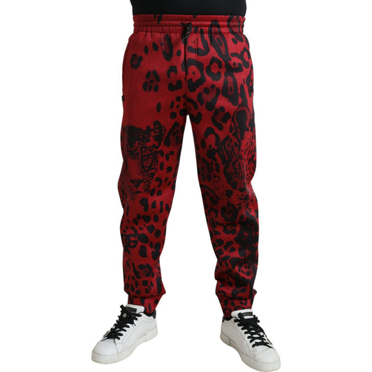 Dolce & Gabbana Red Black Leopard Stretch Jogger Pants PAN75025-56