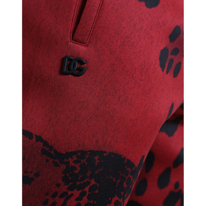 Dolce & Gabbana Red Black Leopard Stretch Jogger Pants