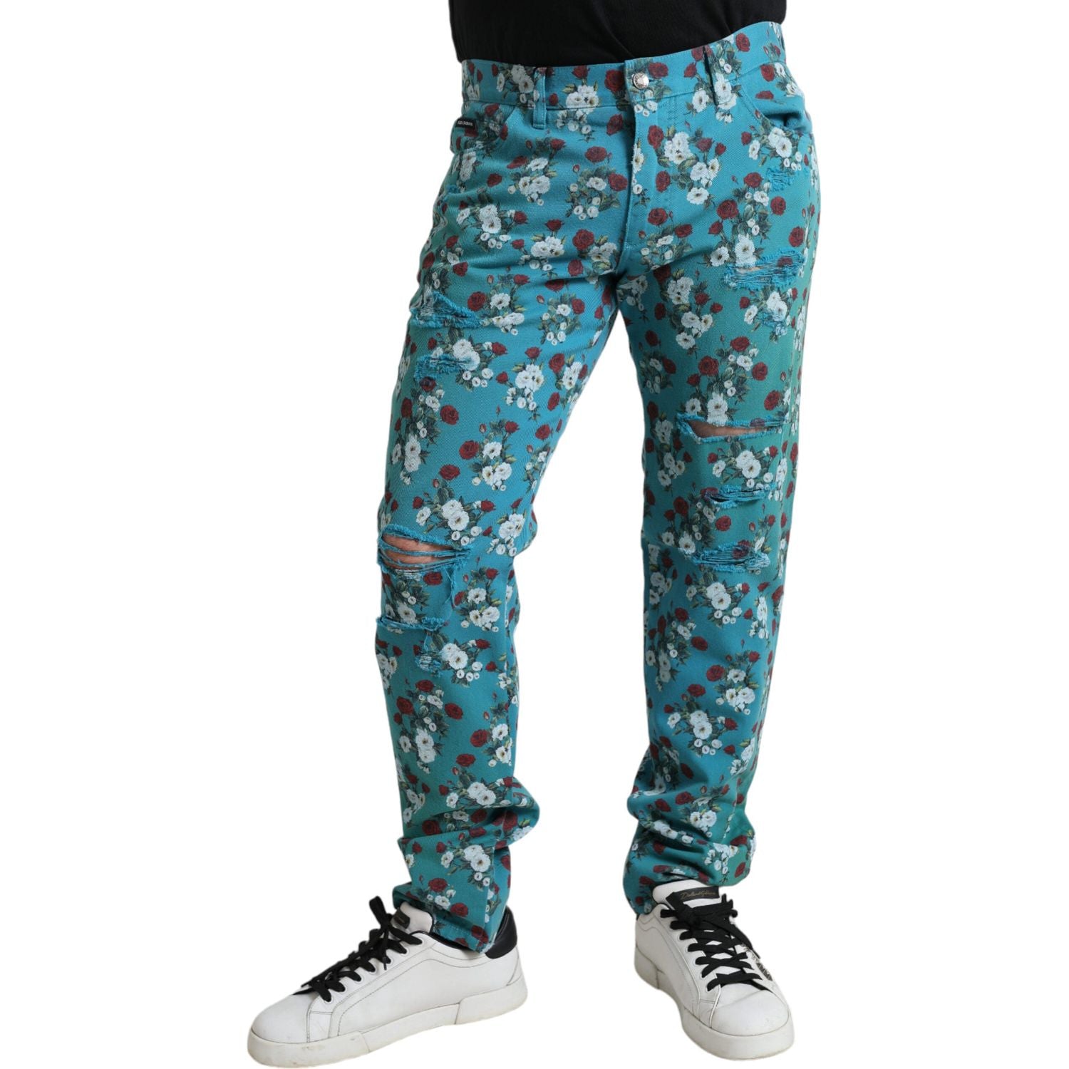 别致花朵紧身牛仔裤