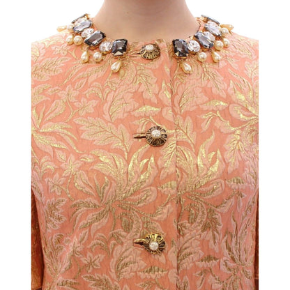 Dolce & Gabbana Pink Silk Brocade Crystal Jacket Coat
