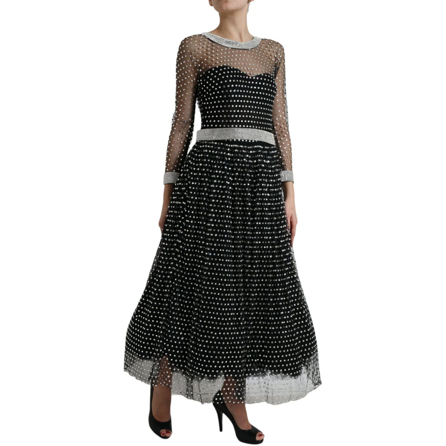 Dolce & Gabbana Black Crystal Embellished A-line Gown Dress