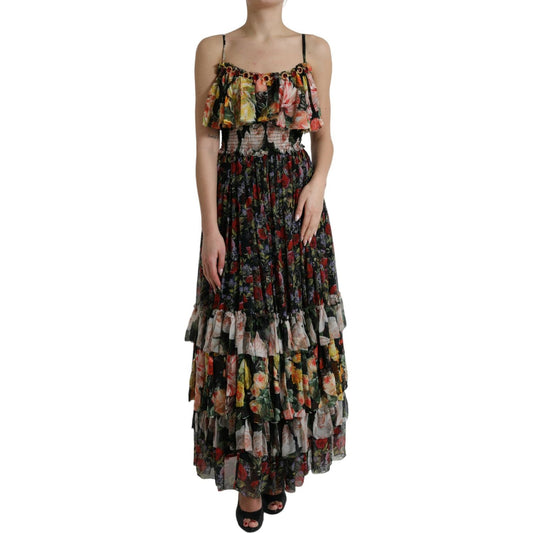 Dolce & Gabbana Multicolor Floral Chiffon Tiered Maxi Dress