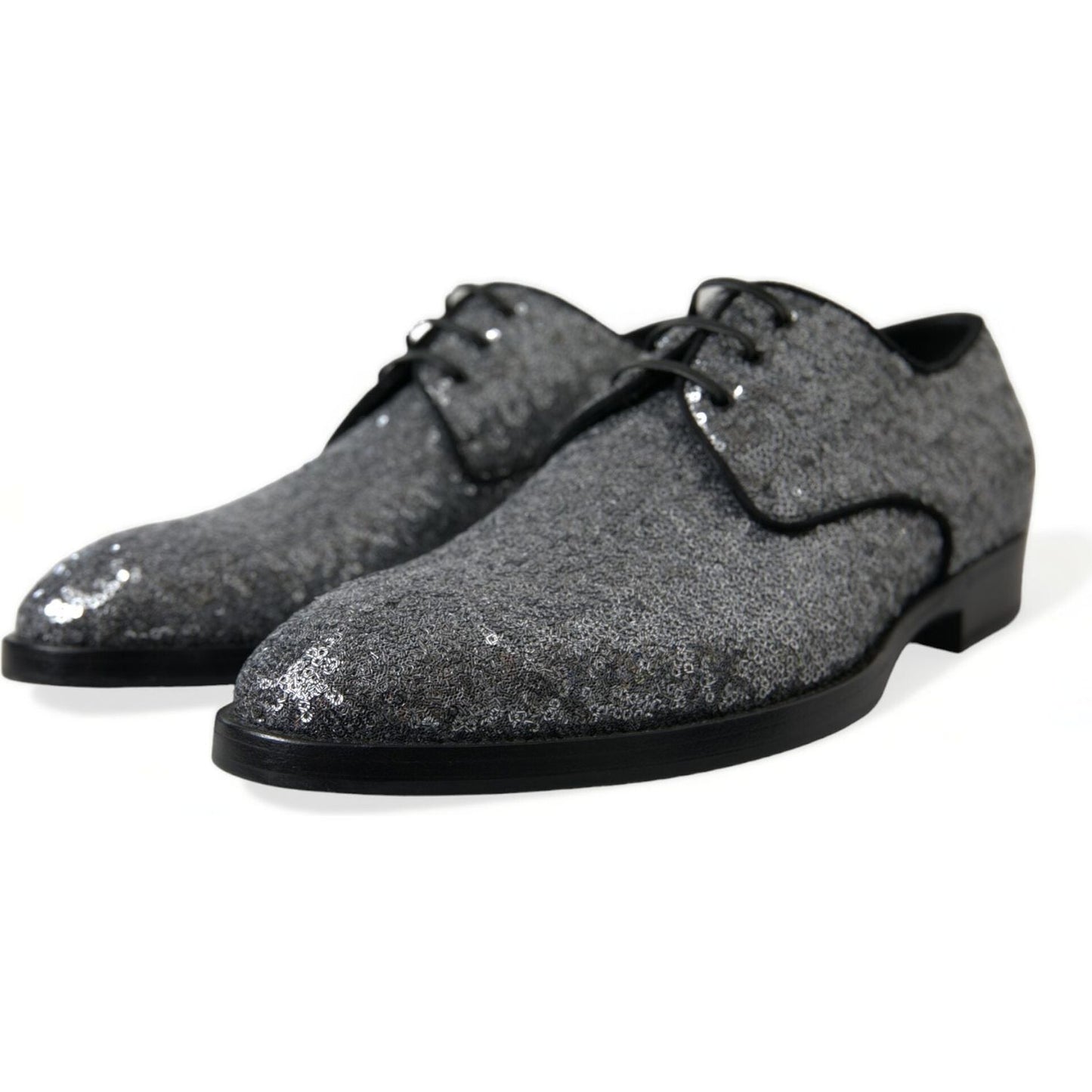 Dolce & Gabbana Silver Sequined Lace Up Men Derby Dress Shoes