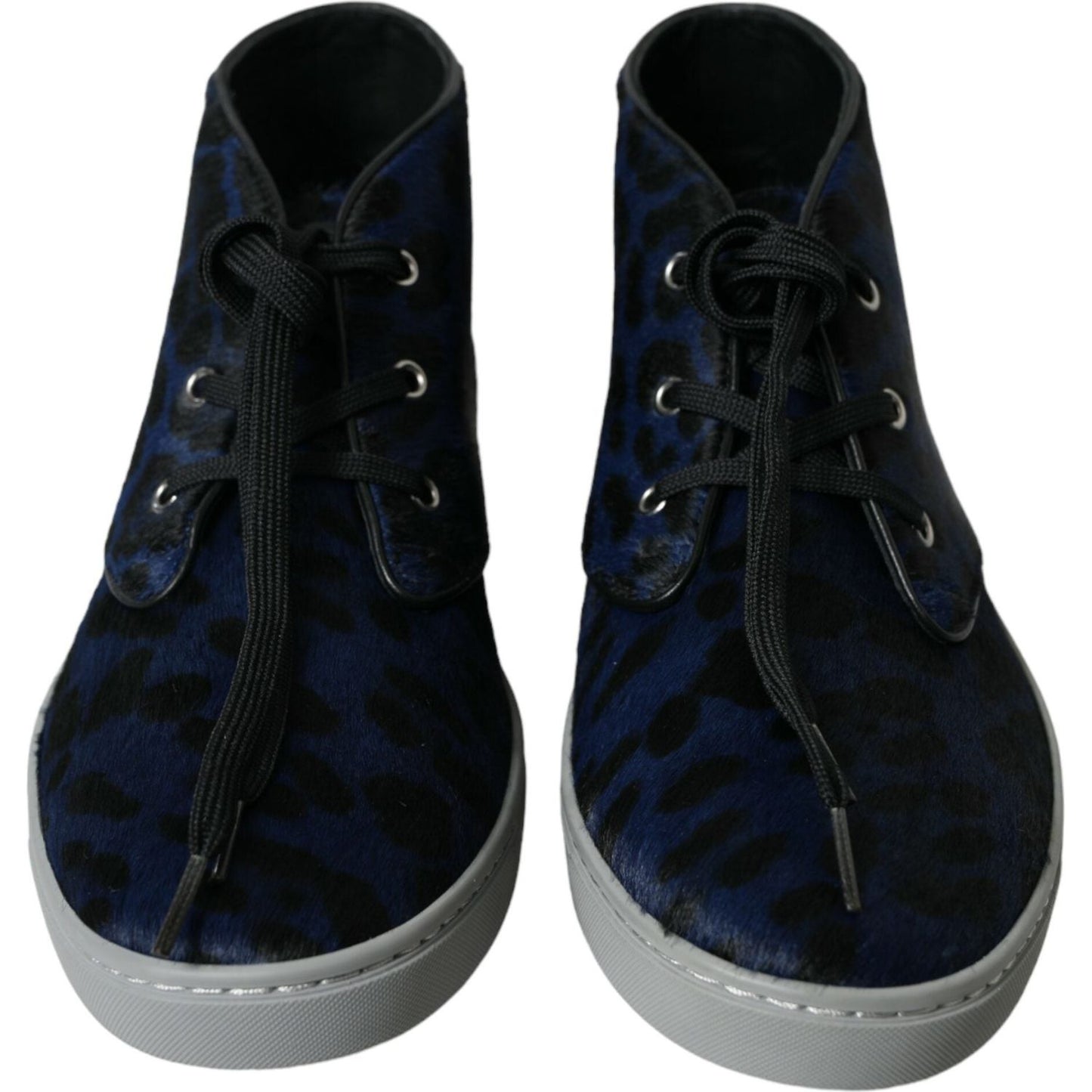 Dolce & Gabbana Blue Calfskin Leopard Mid Top Sneakers Shoes
