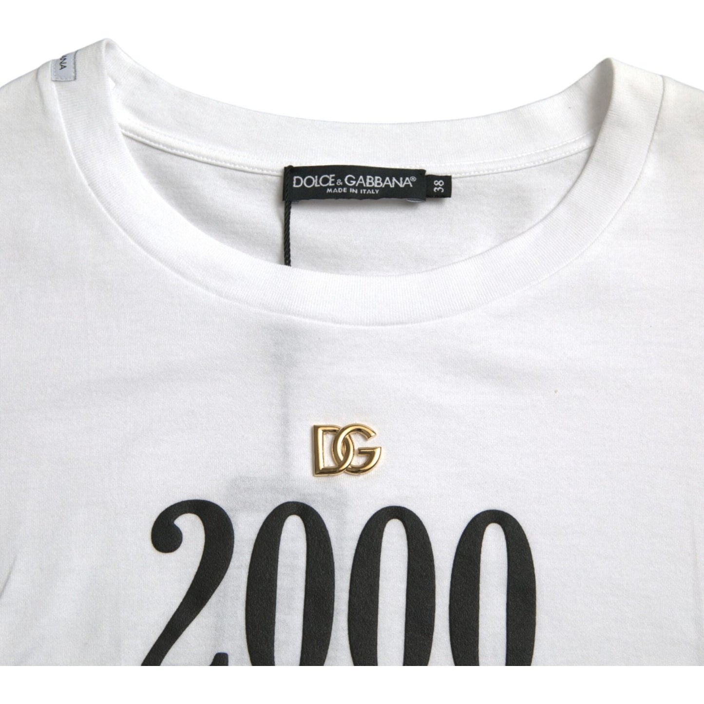 Dolce & Gabbana White Slogan Print Lacing Detailed T-shirt