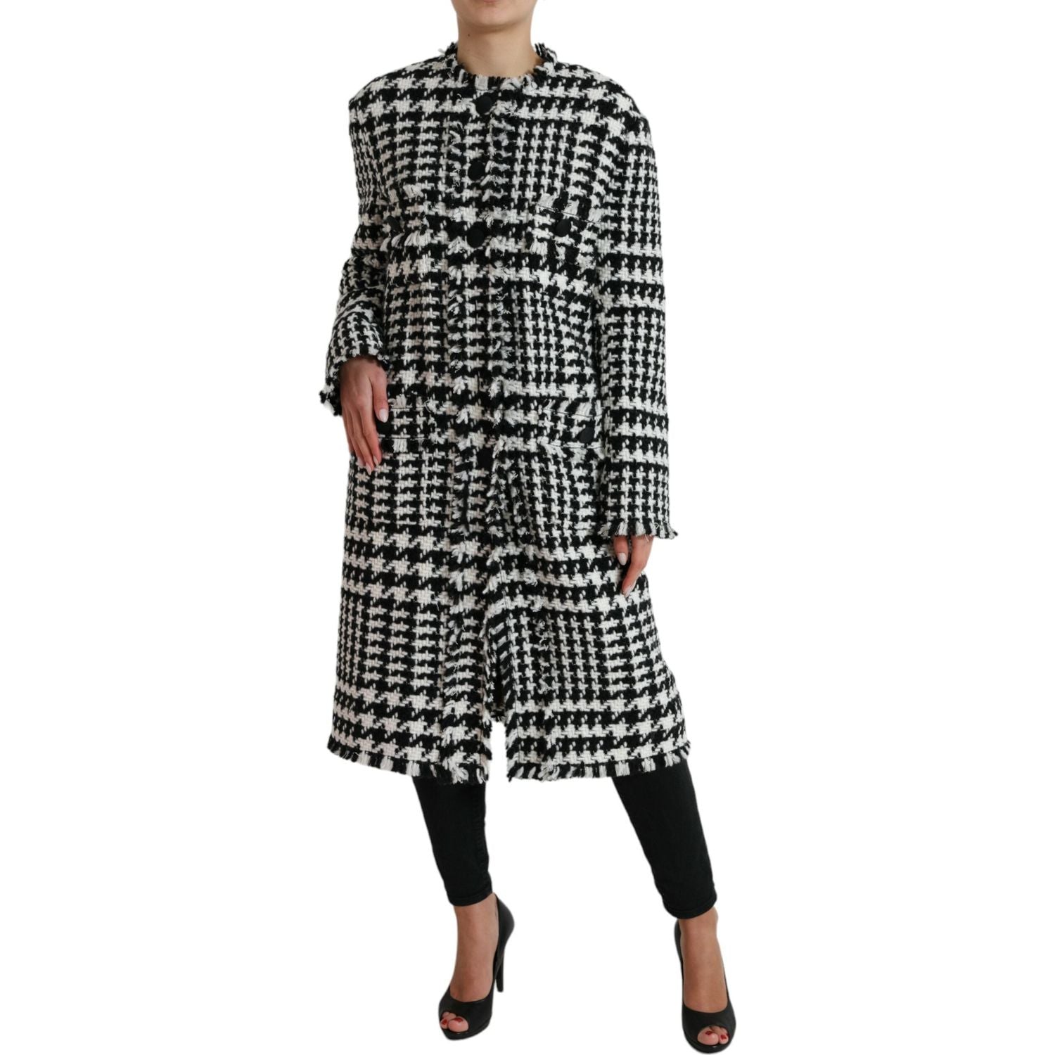 Dolce & Gabbana Black White Houndstooth Trench Coat Jacket