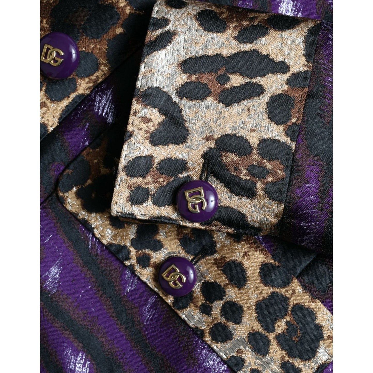 Dolce & Gabbana Purple Lamé Jacquard Tiger Print Coat Jacket