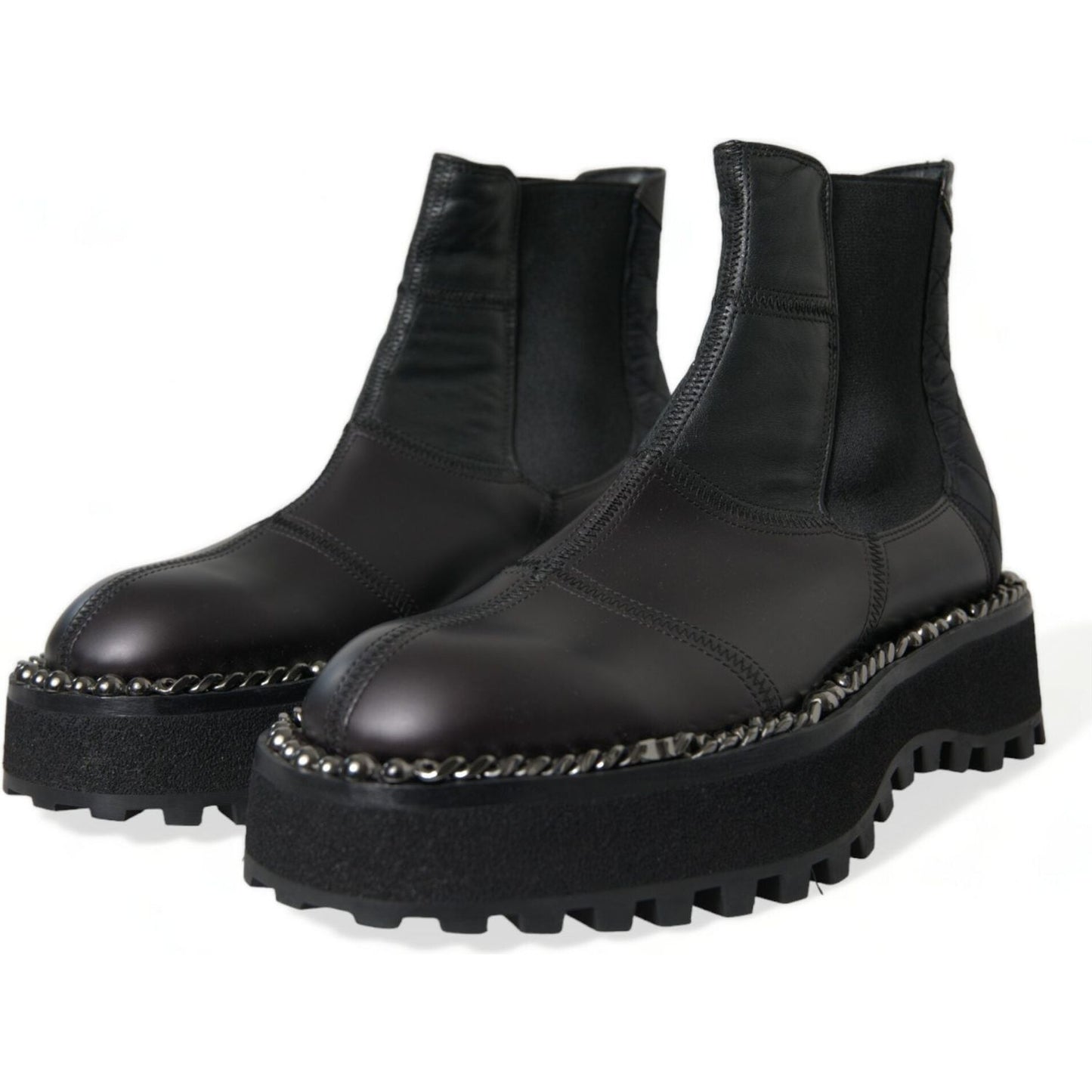 Dolce & Gabbana Black Leather Slip On Stretch Chelsea Boots Shoes MV5530-39