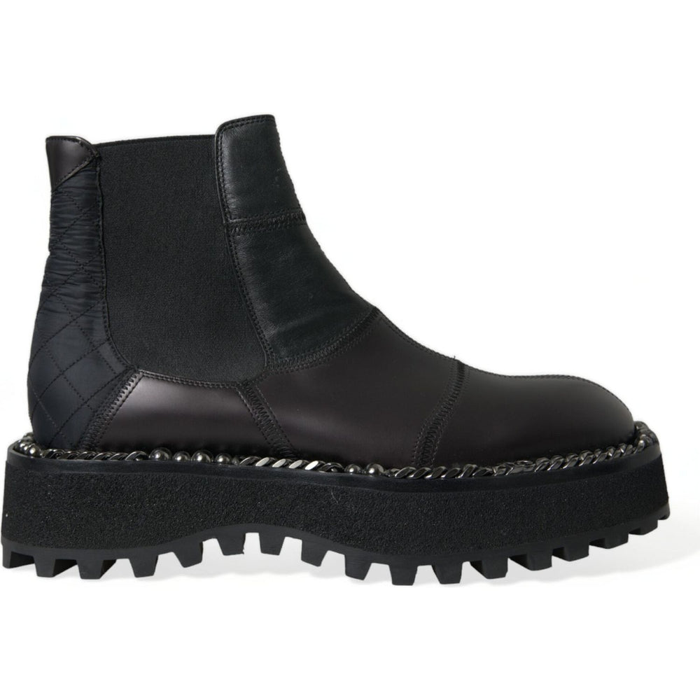 Dolce & Gabbana Black Leather Slip On Stretch Chelsea Boots Shoes MV5530-39