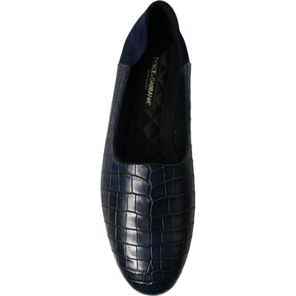 Dolce & Gabbana Blue Crocodile Leather Loafers Slip On Shoes
