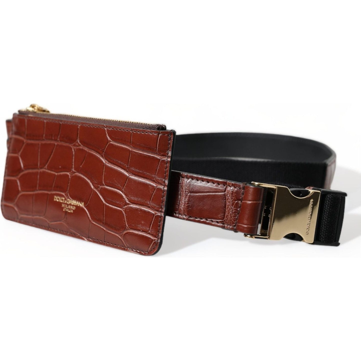 Dolce & Gabbana Brown Alligator Leather Airpods Case Coin Purse Wallet