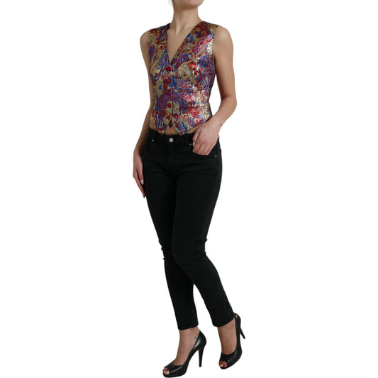 Dolce & Gabbana Multicolor Jacquard Button Waistcoat Vest Top TSH84289-40