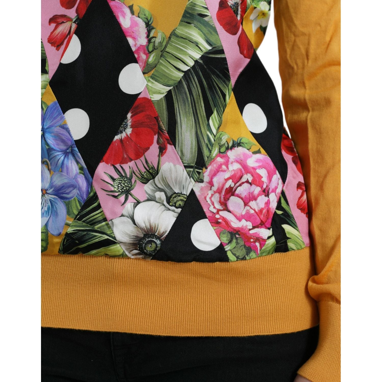 优雅拼布亨利丝混纺毛衣