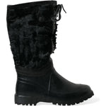Dolce & Gabbana Sleek Black Shearling Mid Calf Boots Dolce & Gabbana Black