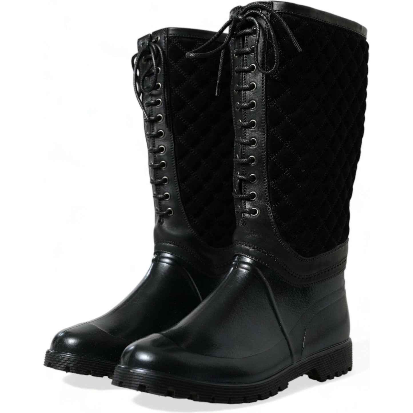 Dolce & Gabbana Black Chioggia Rubber Suede Rain Boots Shoes MV5589-44