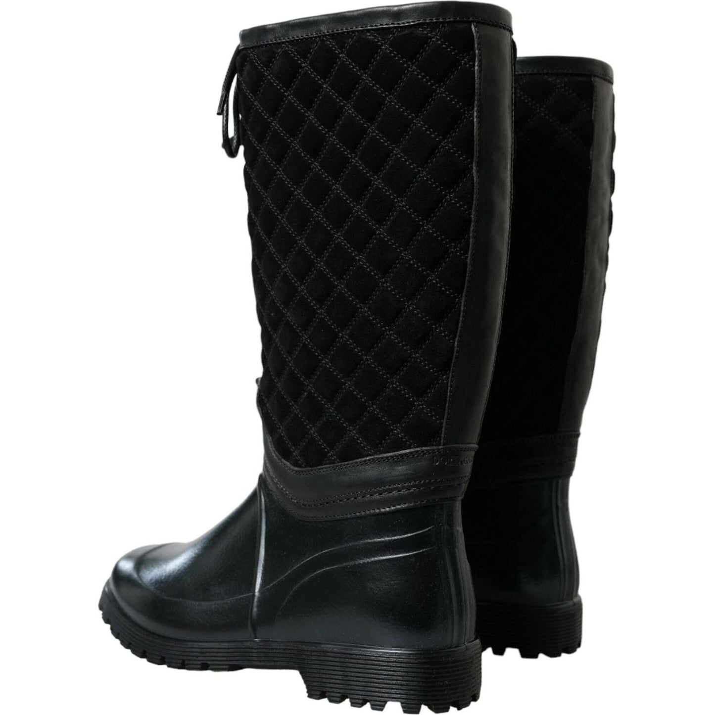Dolce & Gabbana Black Chioggia Rubber Suede Rain Boots Shoes MV5589-44