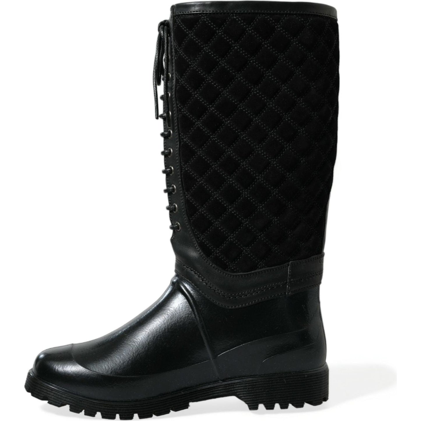 Dolce & Gabbana Black Chioggia Rubber Suede Rain Boots Shoes MV5589-44