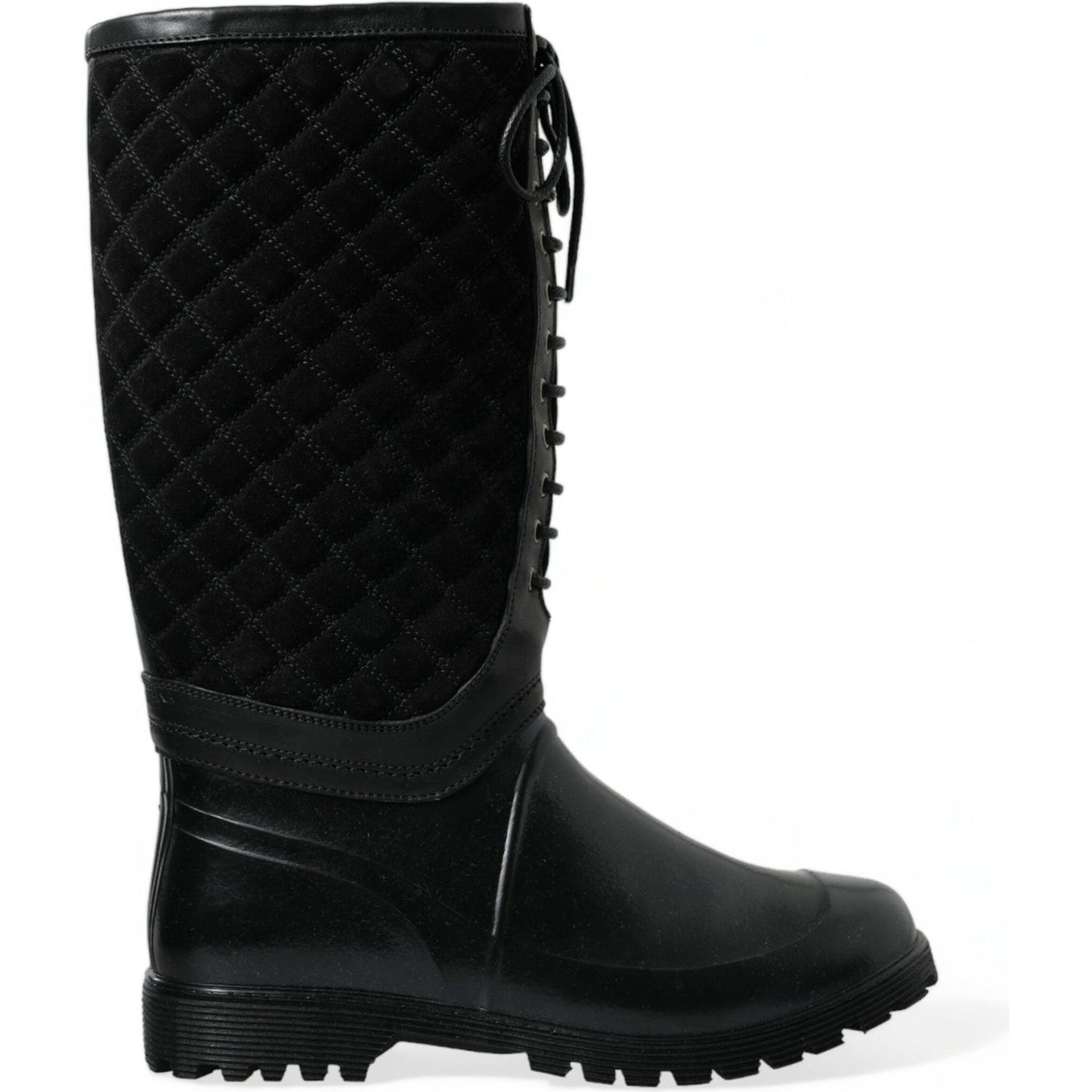 Dolce & Gabbana Black Chioggia Rubber Suede Rain Boots Shoes MV5589-44
