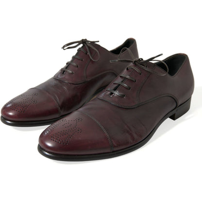 Dolce & Gabbana Bordeaux Leather Men Formal Derby Dress Shoes