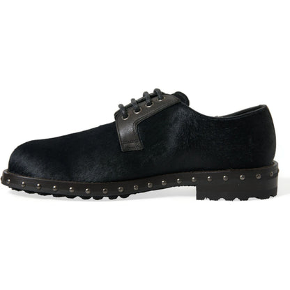 Dolce & Gabbana Black Stable Fur Derby SAN PIETRO Dress Shoes