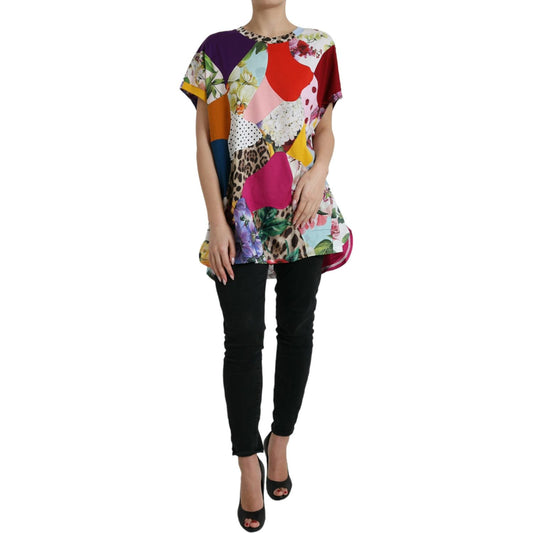 Dolce & Gabbana Multicolor Patchwork Cotton Silk Blouse Top TSH84534-44
