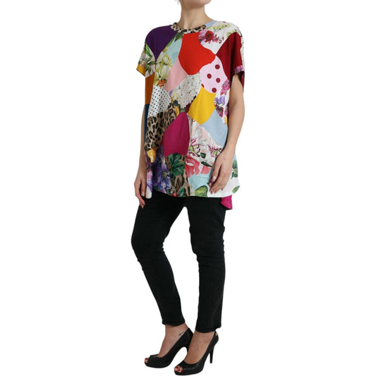 Dolce & Gabbana Multicolor Patchwork Cotton Silk Blouse Top TSH84534-44