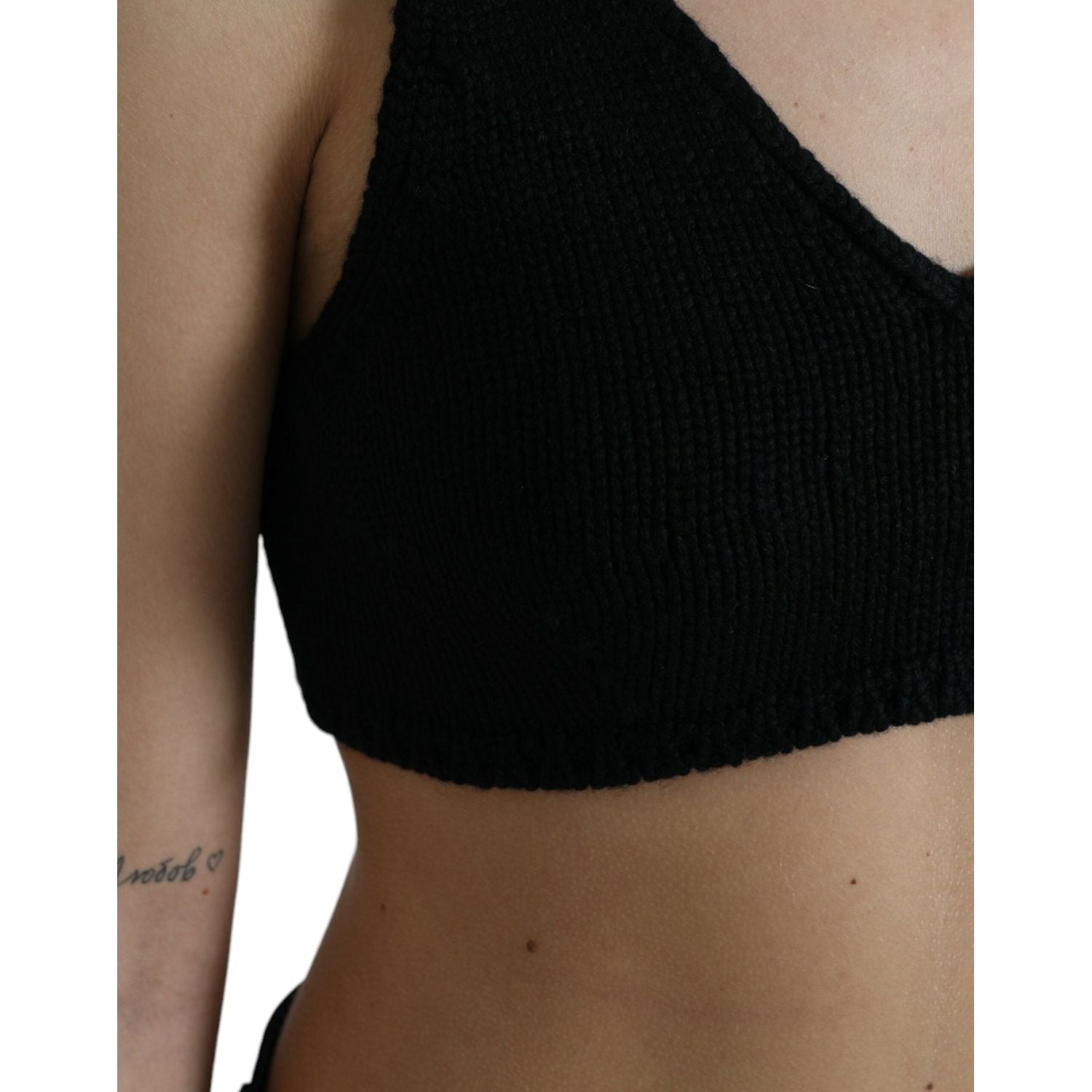 Dolce & Gabbana Black Cropped Cashmere V-neck Bustier Top