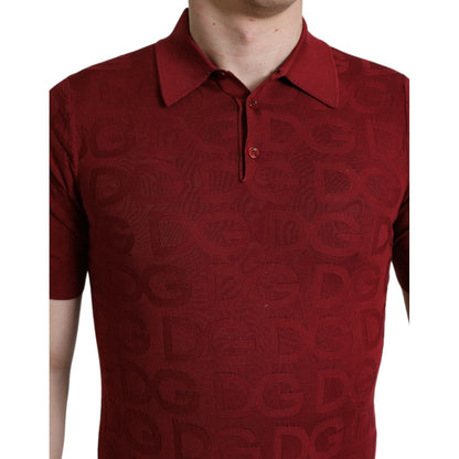 Dolce & Gabbana Maroon Collared Short Sleeve Silk T-shirt