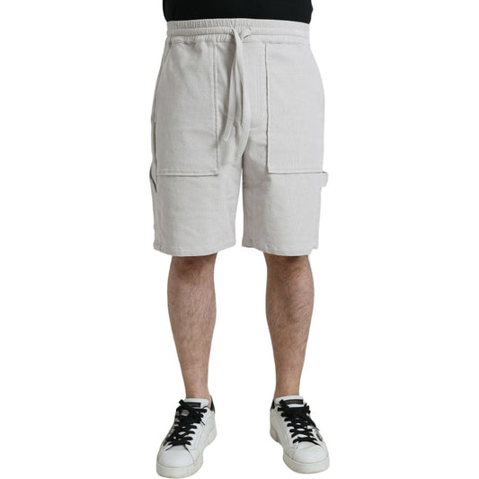 Dolce & Gabbana Beige Cotton Corduroy Logo Bermuda Shorts
