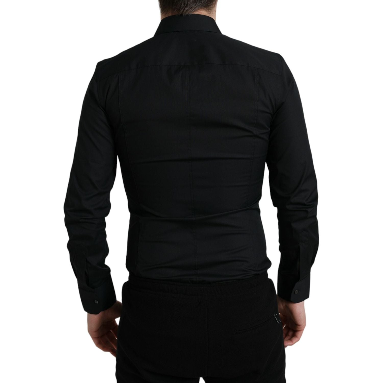 Dolce & Gabbana Black Cotton Stretch Slim Formal Dress Shirt