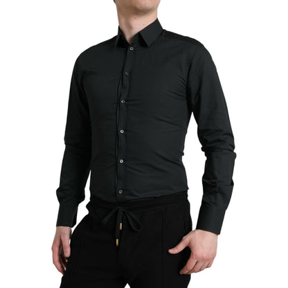 Dolce & Gabbana Black Cotton Silk Formal GOLD Dress Shirt