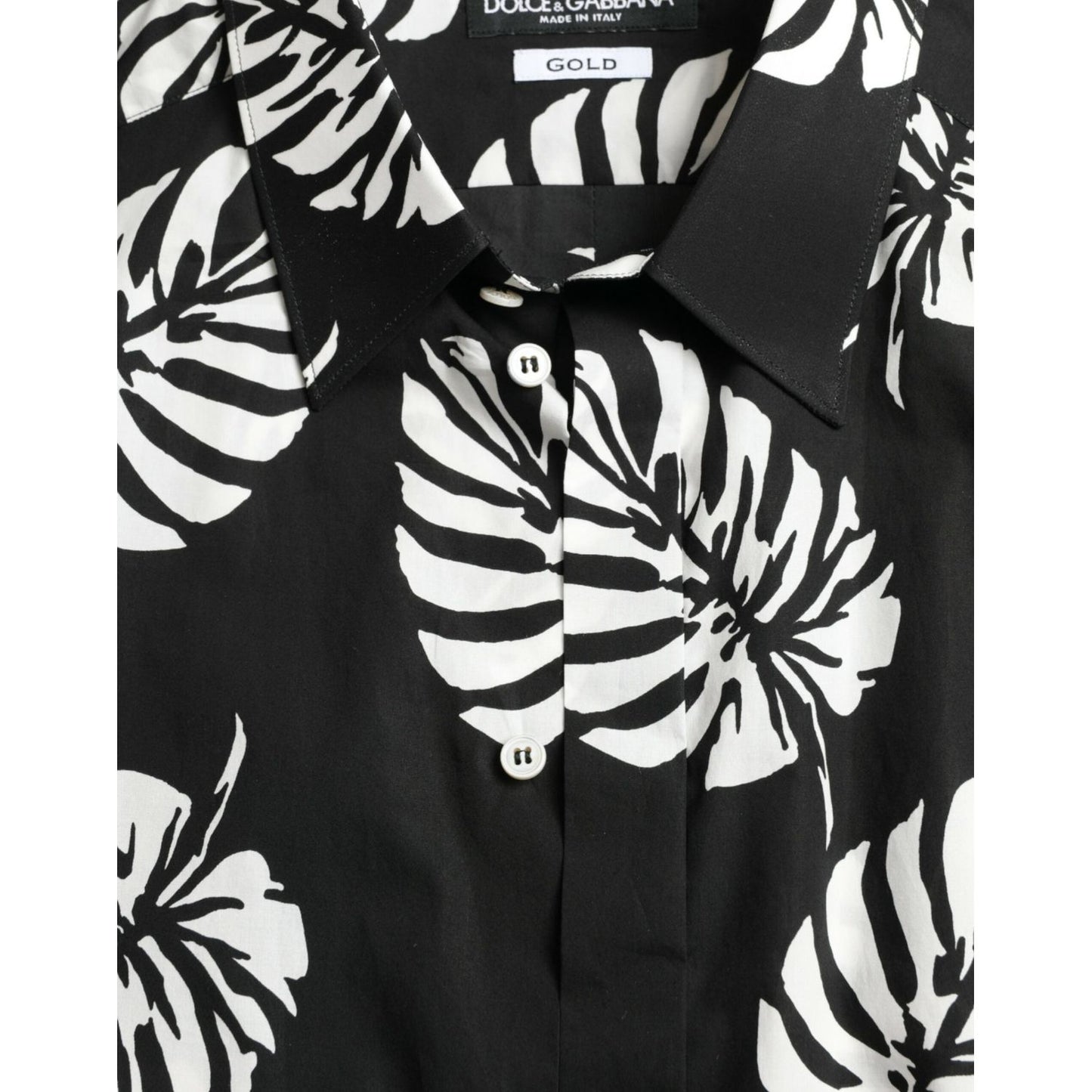 Dolce & Gabbana Black Leaf Cotton Men Formal GOLD Dress Shirt