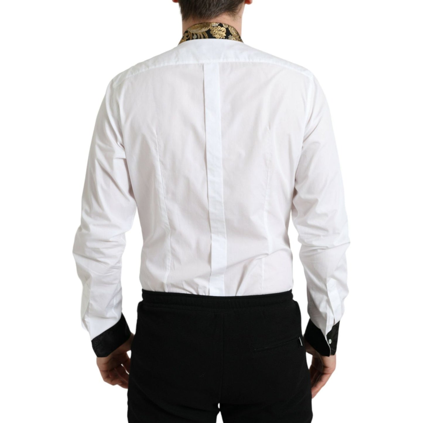Dolce & Gabbana White Cotton Jacquard Formal GOLD Dress Shirt