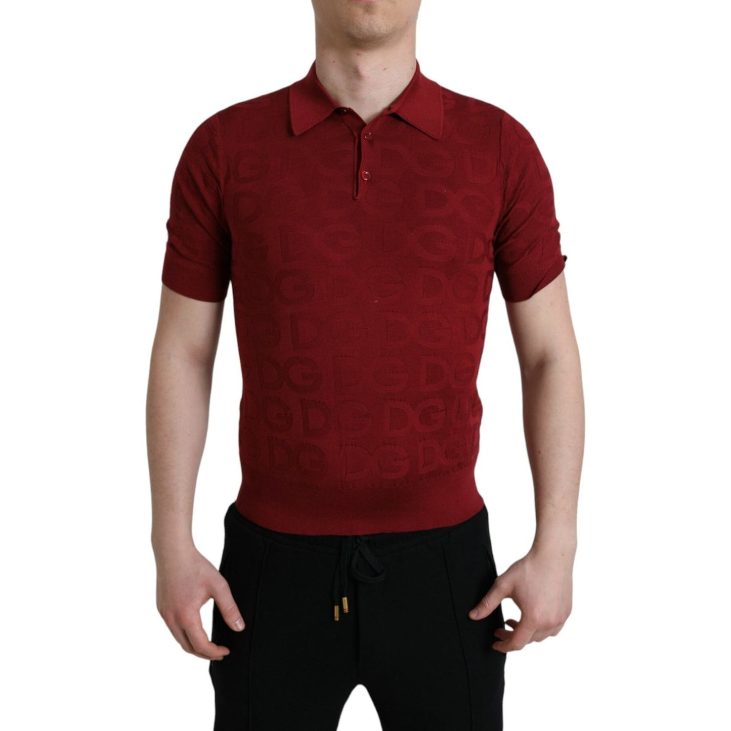 Dolce & Gabbana Maroon Collared Short Sleeve Silk T-shirt TSH85147-48