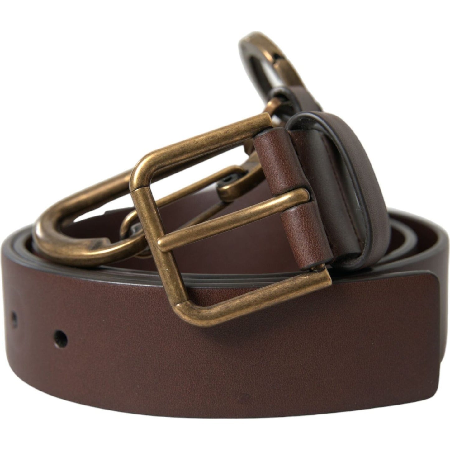 Dolce & Gabbana Brown Calf Leather Gold Metal Buckle Belt