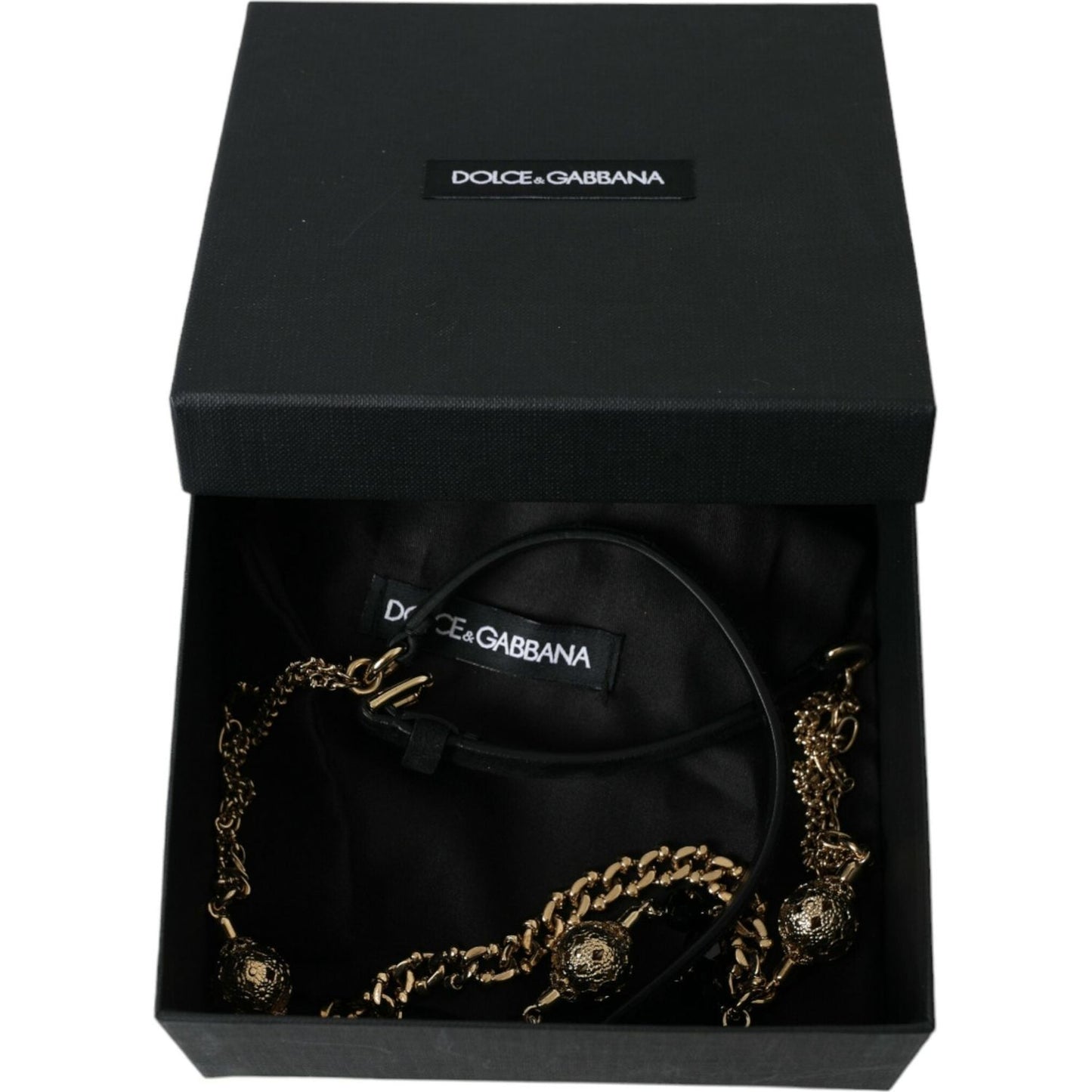 Dolce & Gabbana Black Suede Gold Chain Crystal Waist Belt