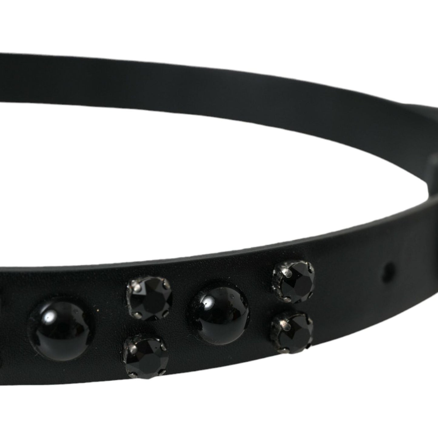 Dolce & Gabbana Black Embellished Leather Engraved Buckle Belt