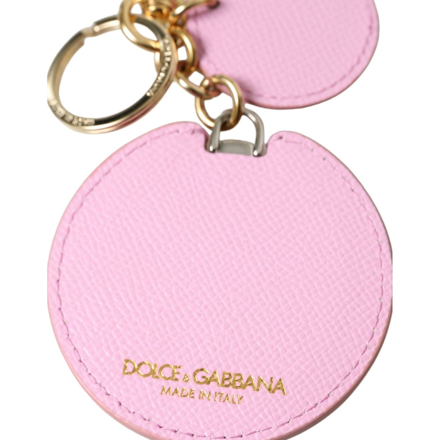 Dolce & Gabbana Pink Calf Leather Gold Metal Logo Print Keyring Keychain SMY101226